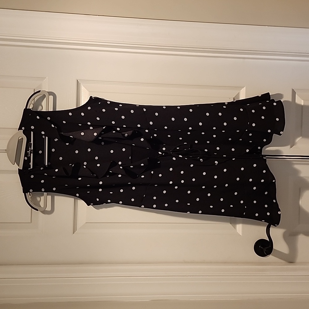 Black and white wrap ruffled duster top, Size XS